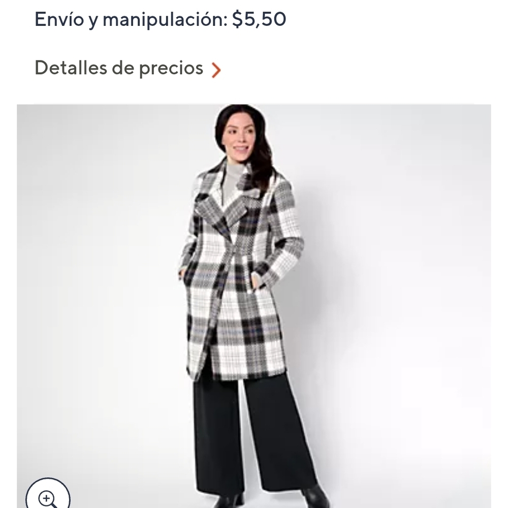 QVC Women's Plaid Coat - Black, White, Gray